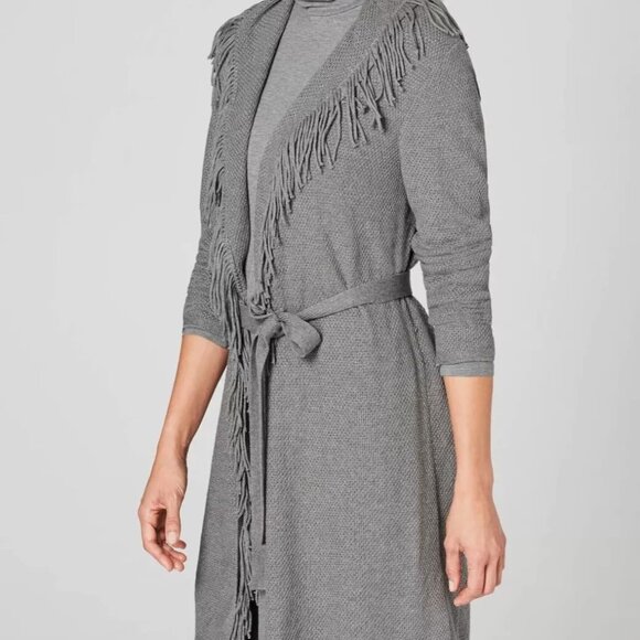 J. Jill Fringed Wrap Gray Cardigan - Picture 2 of 5